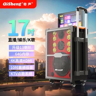 奇声户外音响翻盖视频机大功率K显示屏移动立体声话筒歌广场舞带