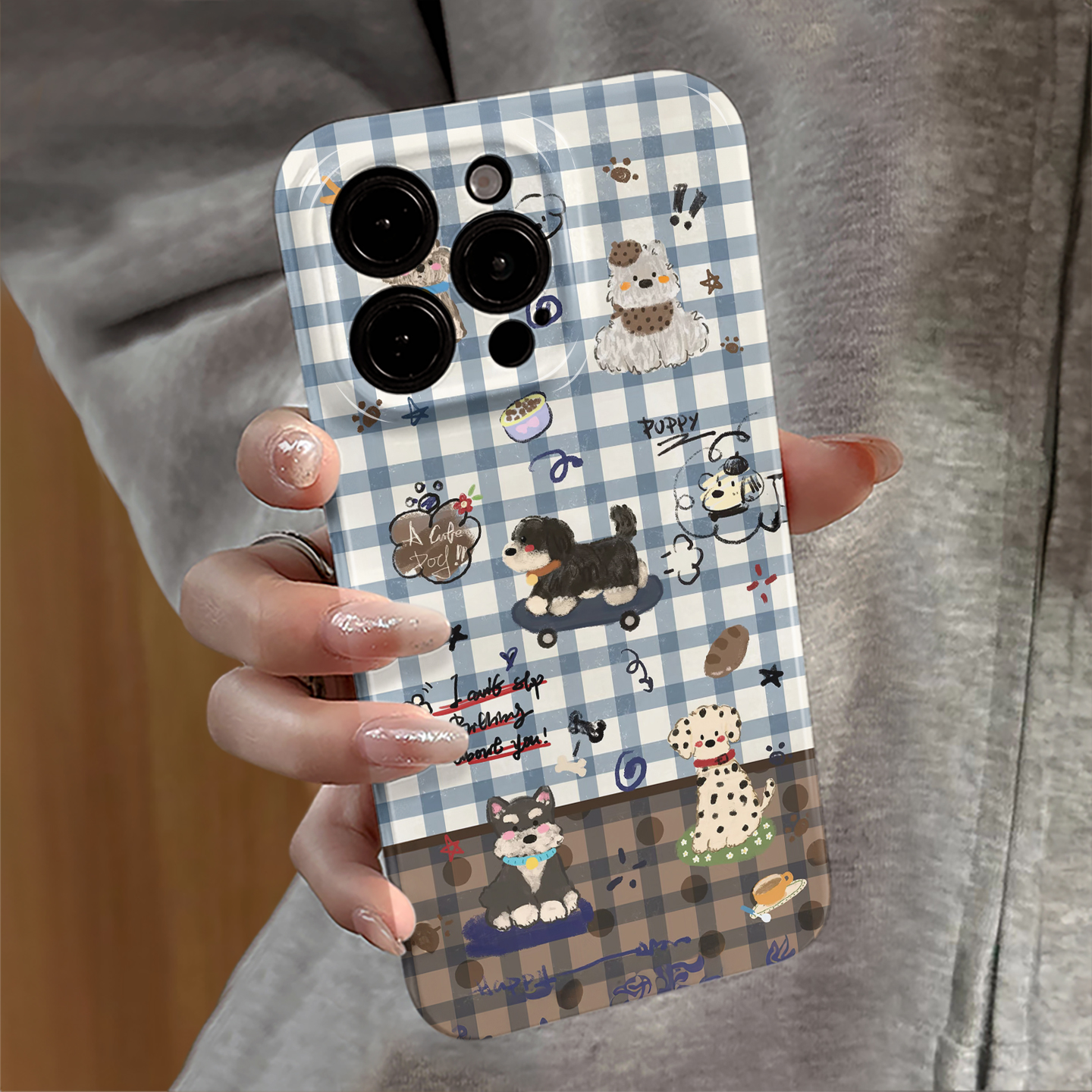 适用iPhone15promax手机壳女苹果16pro新款13小米14华为mate高级xsmax格纹小狗12红米16e防摔vivo套oppo荣耀1