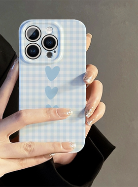适用iPhone16pro手机壳女款苹果15promax新款iP13简约14格纹爱心12保护套8防摔11全包xsmax超薄7plus菲林mini