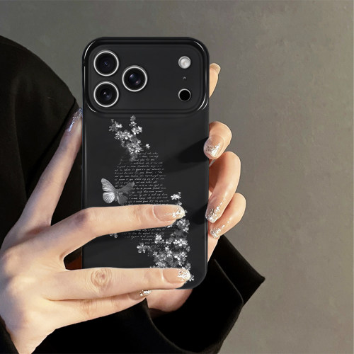 蝴蝶花朵适用iPhone17pro手机壳苹果16promax简约iP15pro新款14个性13防摔套oppo12小米高级华为荣耀vivo红米
