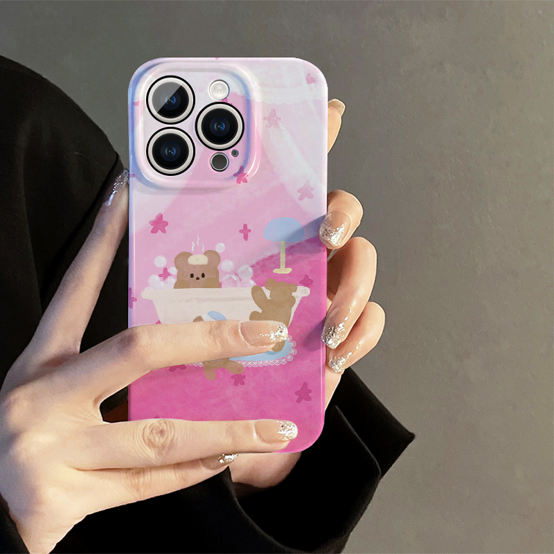 适用苹果15华为小米oppo红米手机壳女vivo荣耀iPhone16卡通12浴缸小熊13promax新款ip14保护套mate70防摔11薄