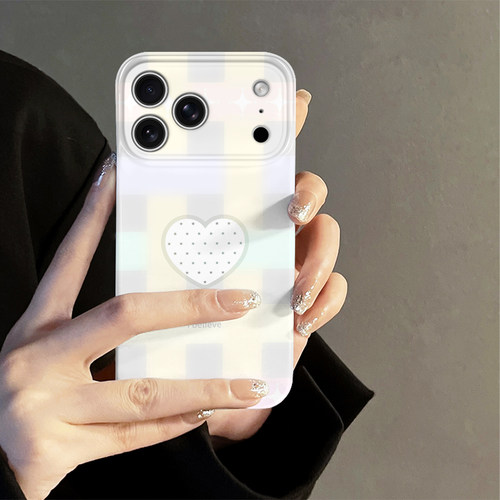 格纹爱心适用苹果18promax手机壳iPhone17pro简约16日韩15小众oppo14防摔套13十八新款华为荣耀小米vivo红米