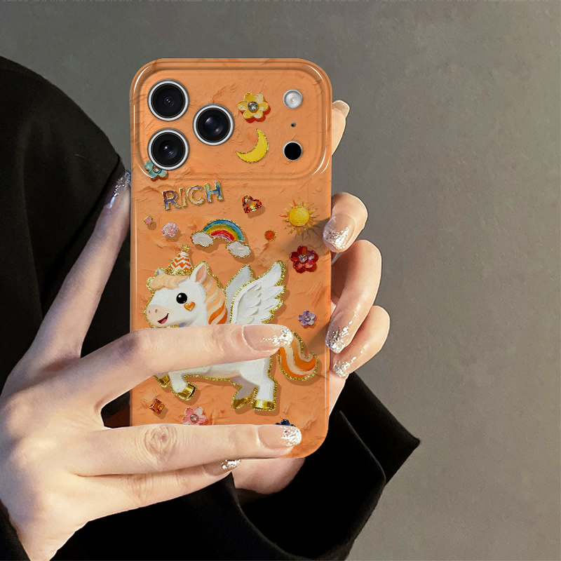 油画小马适用苹果17pro手机壳iPhone16promax新款iP15pro卡通14马年13防摔套可爱12小米oppo华为荣耀vivo红米