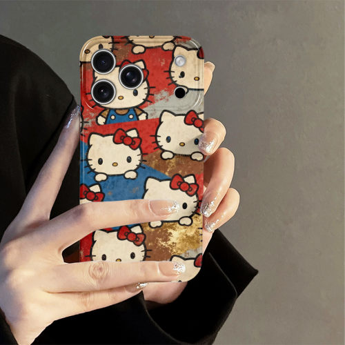 复古kitty猫适用苹果17promax手机壳iPhone16pro卡通iP15新款14个性13防摔套oppo12小米潮牌华为荣耀vivo红米