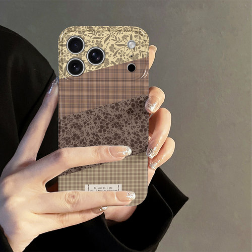 拼接格纹适用苹果18promax手机壳iPhone17pro新款16日韩15秋冬14防摔套13十八个性华为荣耀oppo小米vivo红米