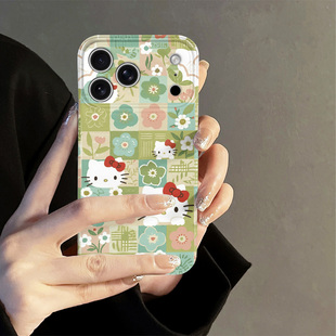 碎花kitty猫适用苹果17pro手机壳iPhone16promax卡通15pro新款 14韩系13防摔套oppo12小米可爱华为荣耀viv红米
