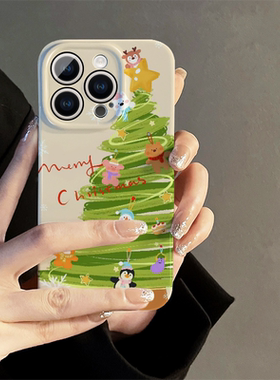适用苹果15promax手机壳女iPhone16新款iP13简约14新年超薄12硅胶xsmax防摔mini套7高级plus菲林8圣诞树11