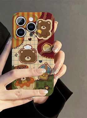 适用苹果16promax手机壳iPhone15新款女14创意iP13防摔pro套11个性12简约xsmax拼接小熊7硬mini高级plus菲林8