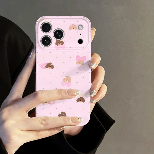 蝴蝶结小狗适用苹果18promax手机壳iPhone17pro简约16日韩15少女oppo14防摔套13十八新款华为荣耀小米viv红米