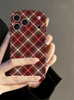 简约格纹适用苹果17promax手机壳iPhone16pro新款iP15pro日韩14红色13防摔套oppo12小米小众华为荣耀vivo红米
