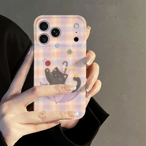 雨伞猫咪适用苹果18promax手机壳iPhone17pro卡通16日韩15小众oppo14防摔套13十八新款华为荣耀小米vivo红米