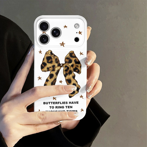 豹纹蝴蝶结适用苹果18promax手机壳iPhone17pro简约16日韩15个性oppo14防摔套13十八新款华为荣耀小米viv红米
