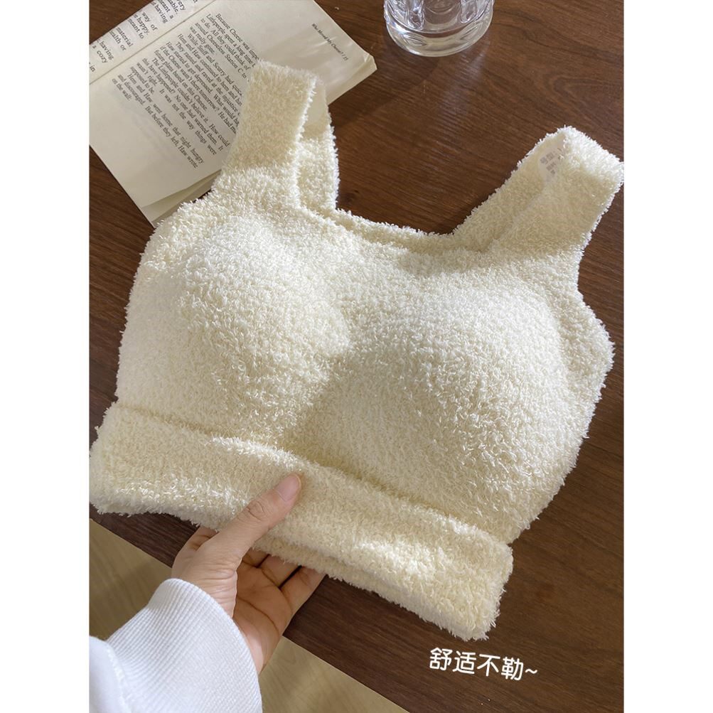 保暖毛毛绒小吊带背心外穿女早秋季带胸垫加厚短款内搭羊羔绒上衣