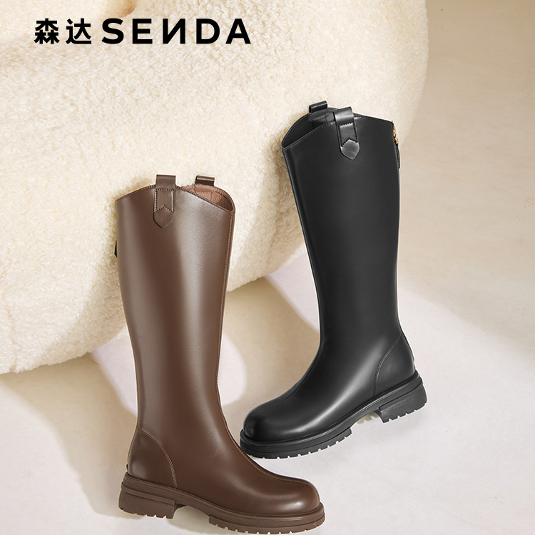 专柜正品森达2025冬款女靴骑士靴潮流厚底休闲瘦瘦长筒靴ZTI11DG5