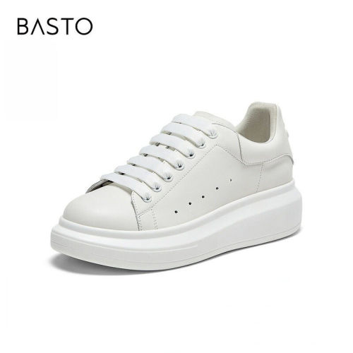 百思图正品春商场新款牛皮休闲小白鞋松糕厚底女运动板鞋ZWZA3AM4