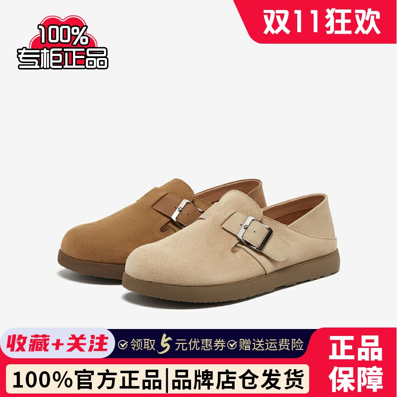 百思图2024秋季商场新款复古休闲全包勃肯鞋平底女单鞋BG318CA4