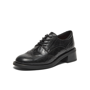 英伦风羊皮粗跟布洛克小皮鞋 新款 45019CM4 女2024秋季 Bata牛津鞋