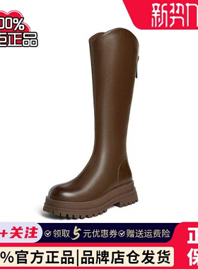 百思图可可西里24秋冬商场新款厚底V口骑士靴女高筒长靴BV506DG4