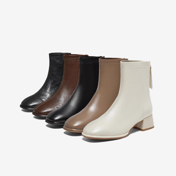 专柜正品百思图2025冬季新款女靴气质通勤小踝靴粗跟短靴CM108DD5