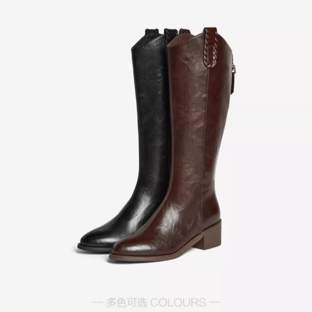 专柜正品2025冬季新款女靴V口骑士靴显瘦加绒长靴F3018DG5