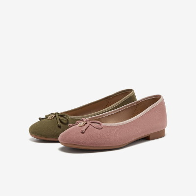 Bata浅口单鞋女2025春季新款羊皮软底百搭蝴蝶结单鞋AMV51AQ5