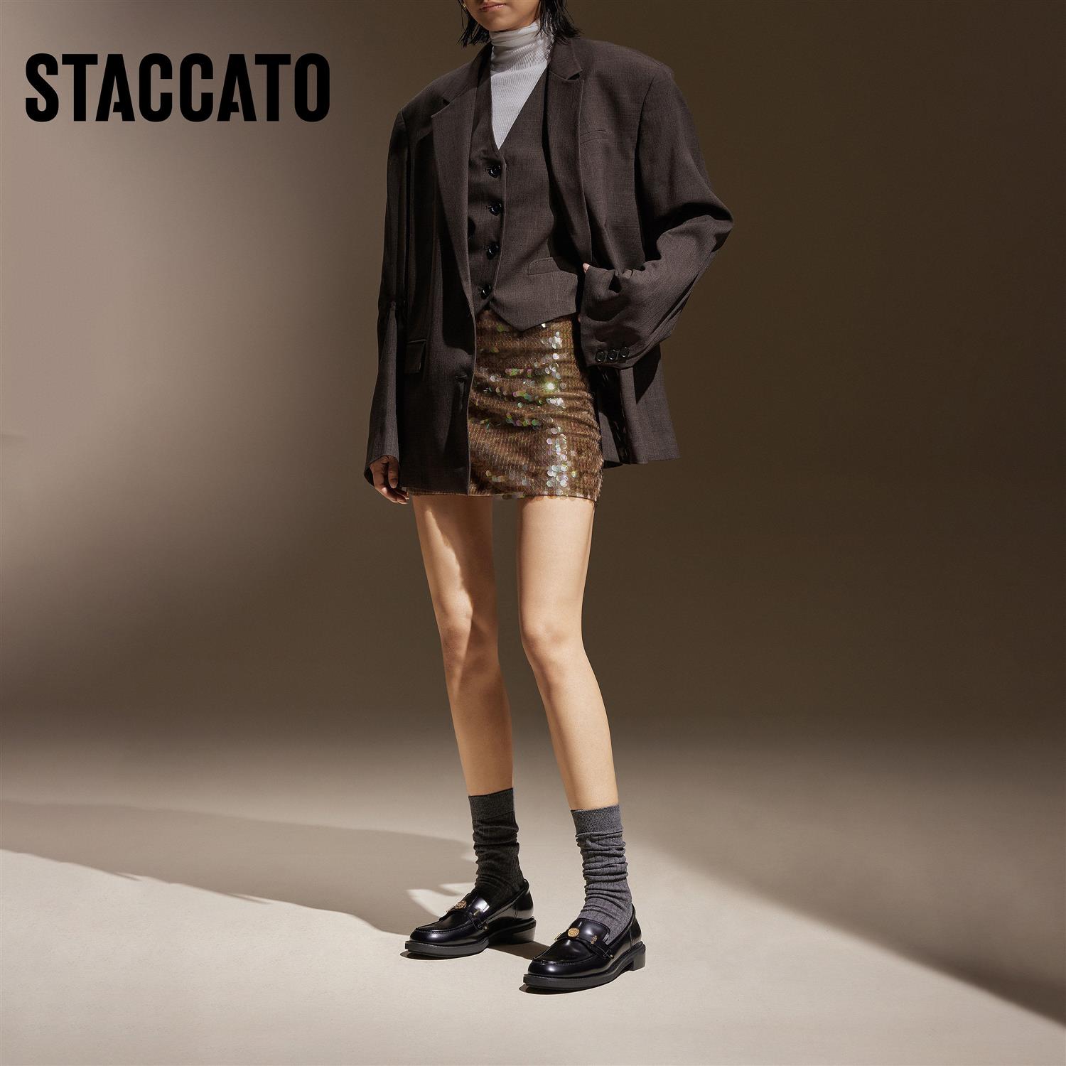 STACCATO专柜许愿币英伦风乐福鞋小皮鞋粗跟单鞋女鞋子EOQ15AA5图片