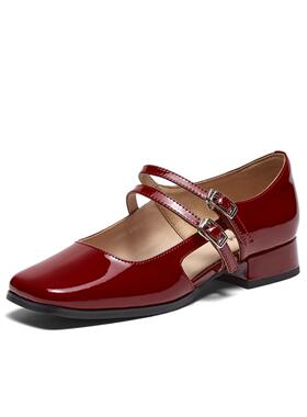 Bata音符玛丽珍女2024春季新款百搭牛皮粗跟复古中空单鞋YA461AK4