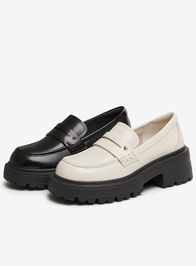 TATA他她英伦厚底JK乐福鞋女鞋一脚蹬单鞋小皮鞋2025春新7BW29AA5