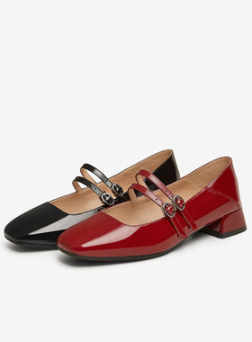 TATA他她法式复古玛丽珍鞋女鞋粗跟单鞋小皮鞋2025春新款XMP01AQ5