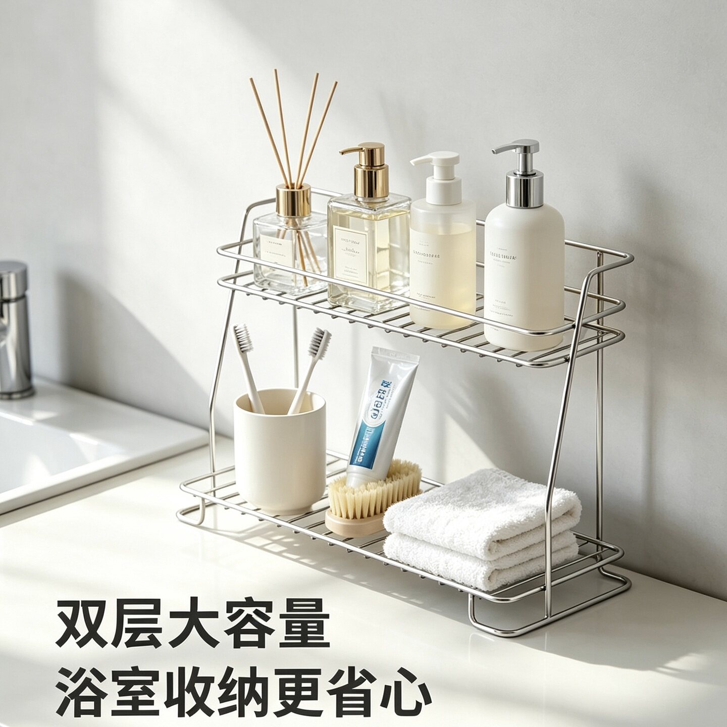 304不锈钢厨房双层调味架台面调料瓶收纳架家用酱料罐子置物架子