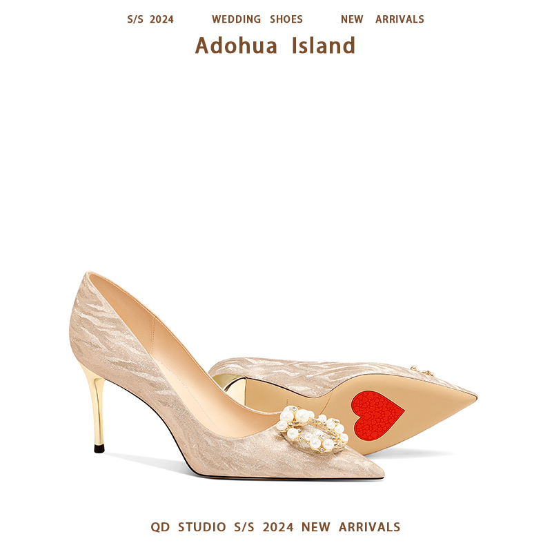 婚鞋女2025新款新娘鞋主婚纱高跟不累脚水晶鞋香槟色订婚宴伴娘鞋
