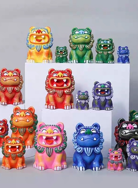 狮三百中国风狮爷石敢当喜狮小狮子摆件一对书桌家居饰品国潮礼物