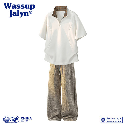 WASSUP JALYN半拉链两件套短袖POLP衫夏季设计感潮流休闲长裤套装