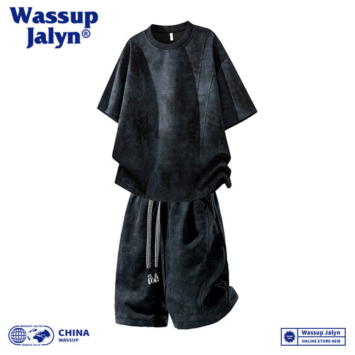 WASSUP JALYN美式扎染休闲运动套装男夏季短袖短裤两件套潮牌男装