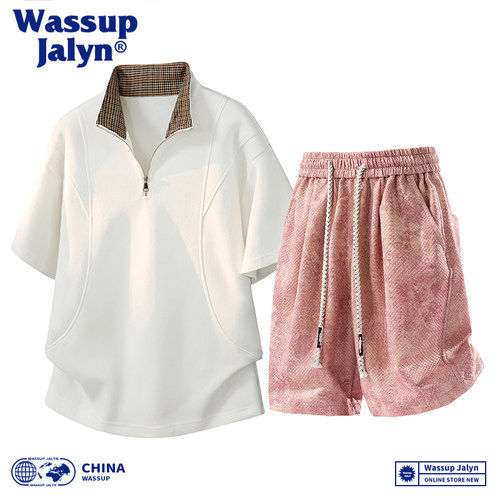 WASSUP JALYN美式短袖短裤套装男款夏季潮痞帅宽松休闲运动套装男