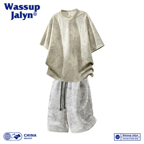WASSUP JALYN美式扎染休闲运动套装男夏季短袖短裤两件套潮牌男装