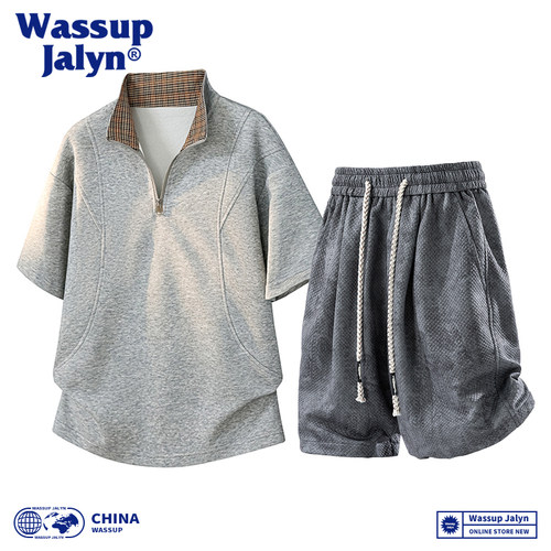 WASSUP JALYN美式短袖短裤套装男款夏季潮痞帅宽松休闲运动套装男