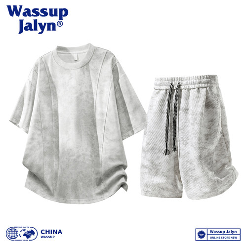 WASSUP JALYN扎染运动套装男夏季宽松休闲短袖短裤两件套痞帅潮牌