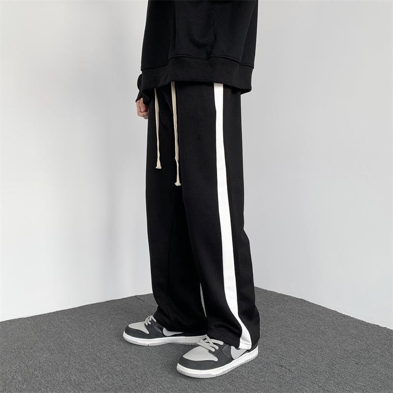 Color blocked striped casual wide leg pants 拼色条纹休闲长裤