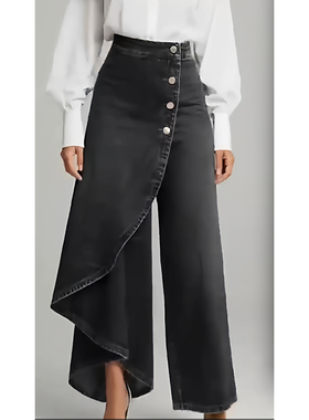 女士纯色休闲排扣紧身裤  Solid color casual breasted leggings