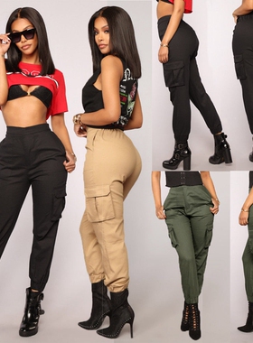 Loose pocket overalls with split pants  宽松口袋工装九分裤女