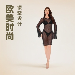 hollowed for out dress women针织镂空沙滩连衣裙 beach Knitted