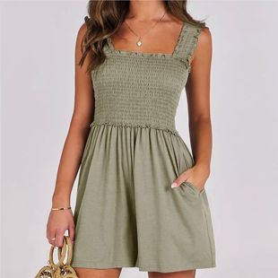 band sleeveless 背带连体短裤 Lacy 花边无袖 onesie back shorts