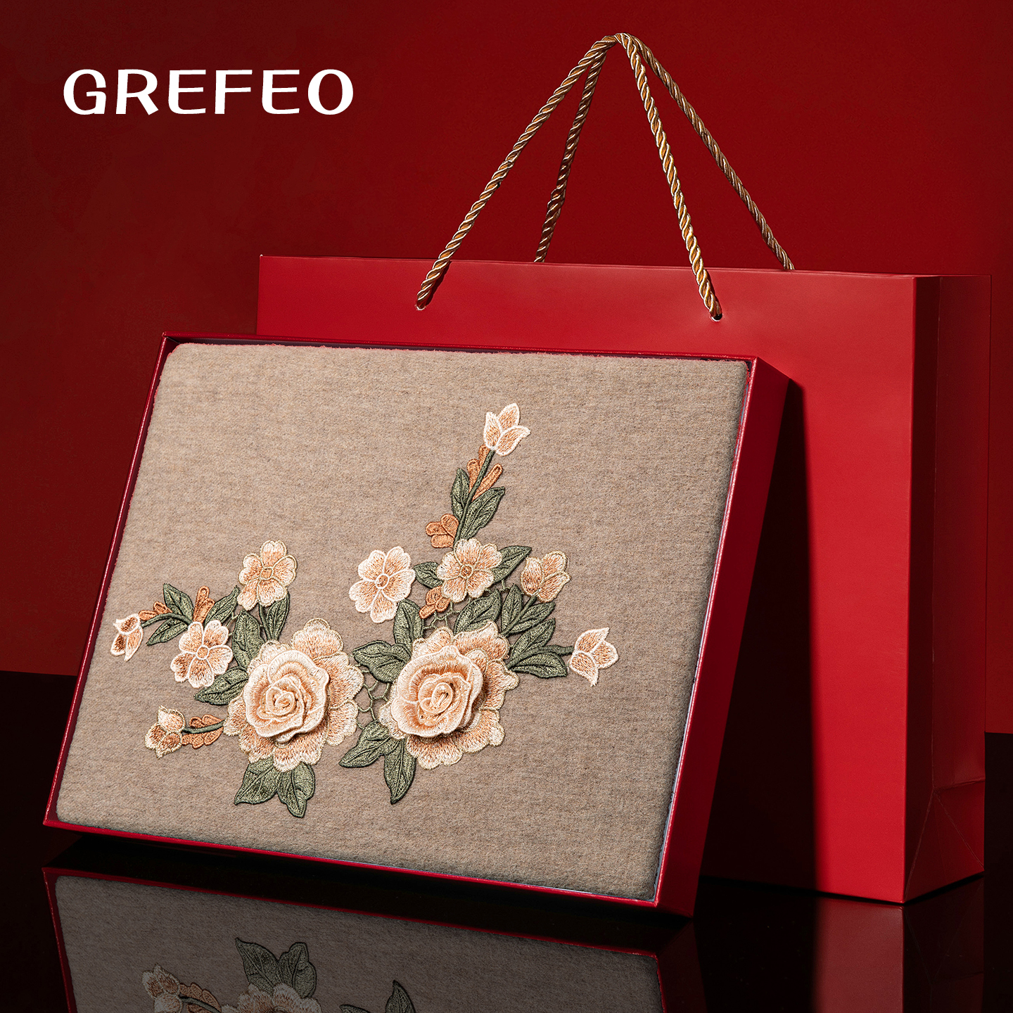 高档典雅国风刺绣羊毛围巾送妈妈老师礼物羊绒保暖旗袍披肩外搭