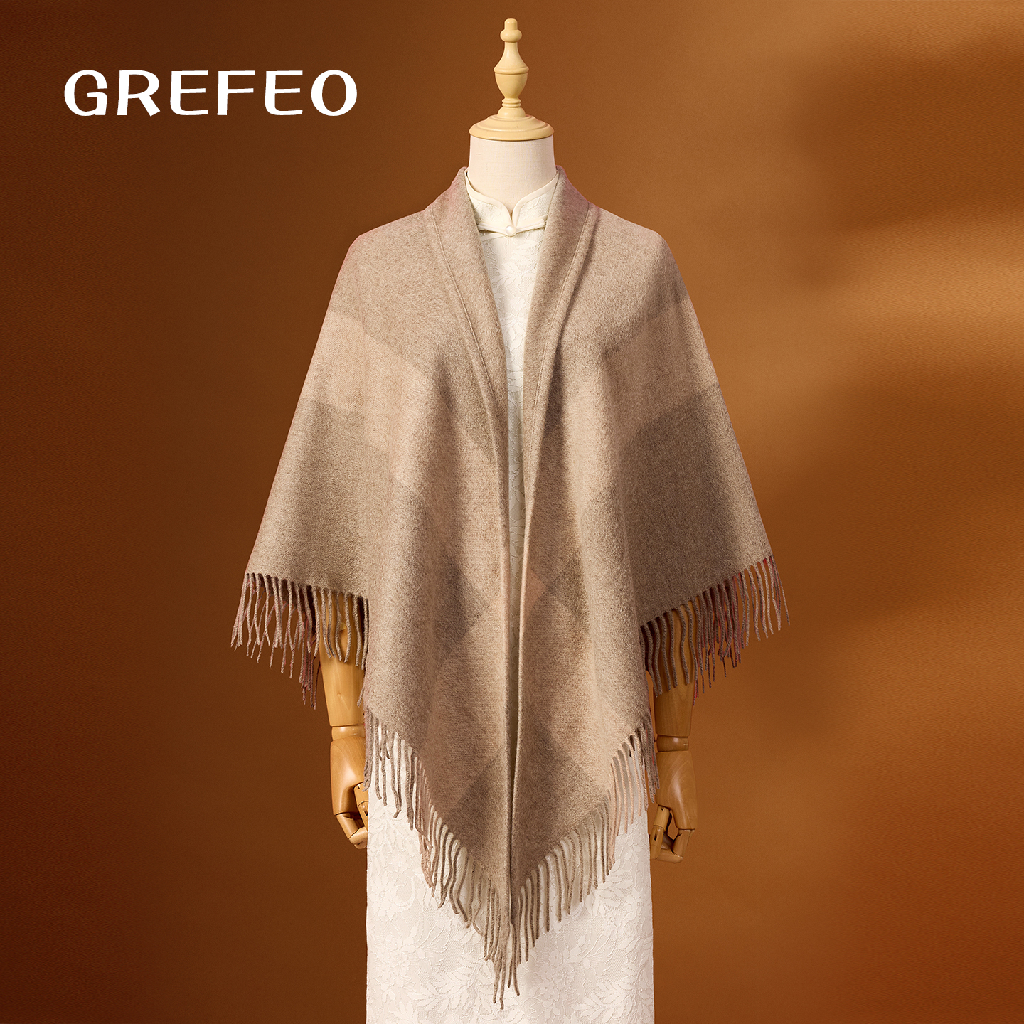 高端轻奢纯羊毛旗袍披肩女软糯亲肤流苏围巾送妈妈生日长辈礼物