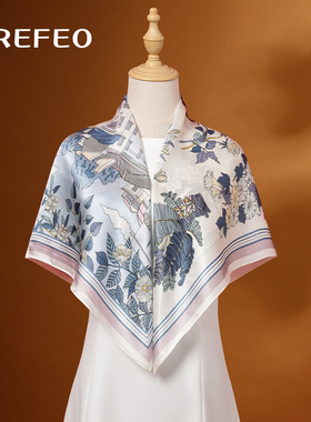 高级感真丝丝巾女方巾100%桑蚕丝系脖围巾披肩送妈妈生日礼物礼盒