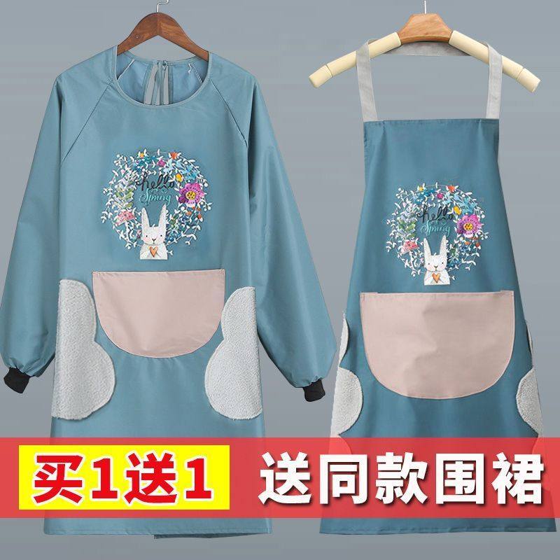 长袖围裙女两件套防水油厨房做饭罩衣耐脏车间工作服上班护衣外套,家庭/个人清洁工具,围裙套装,淘宝优惠券,粉丝福利购,淘宝优惠卷