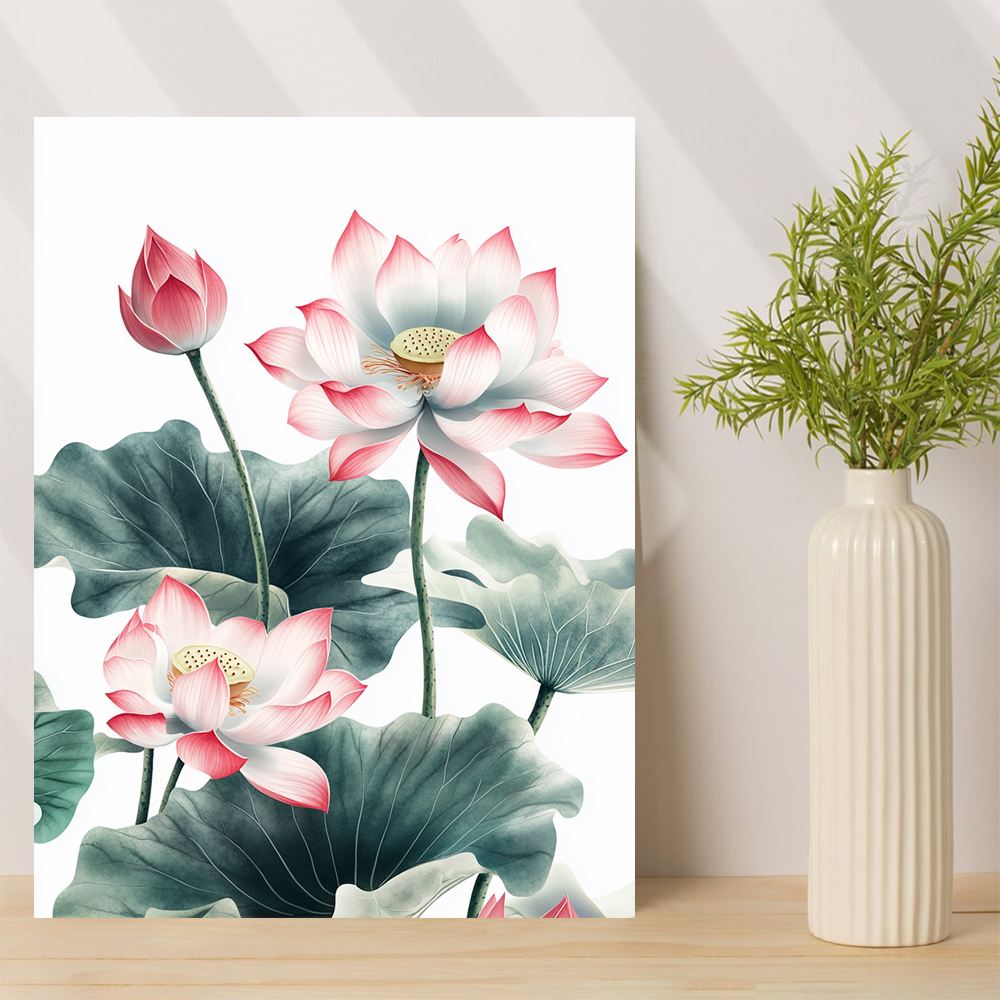 清新荷花帆布装饰画 带画框卧室客厅玄关艺术挂饰 Wall Art图片