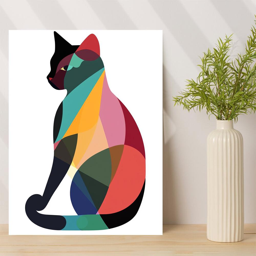 彩色抽象小猫B帆布装饰画 带画框卧室客厅玄关艺术挂饰 Wall Art图片