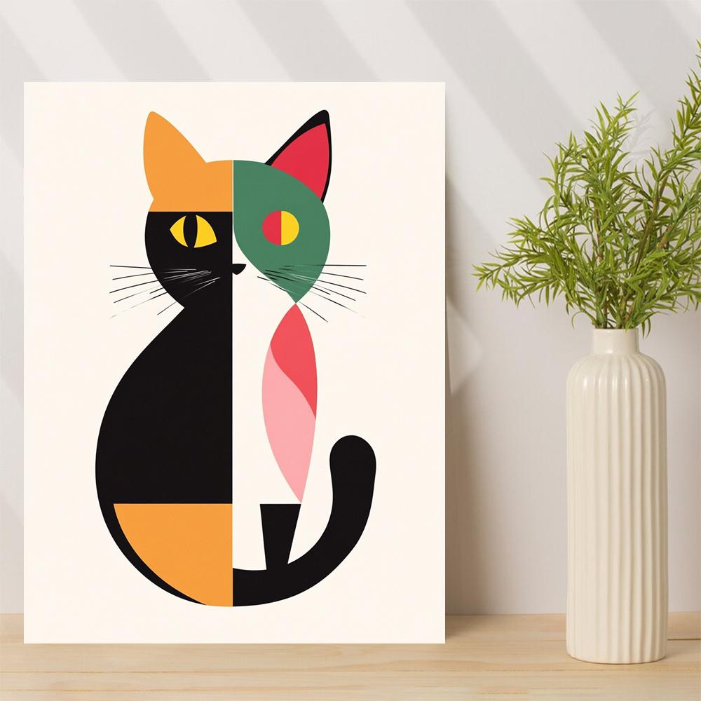 彩色抽象小猫A帆布装饰画 带画框卧室客厅玄关艺术挂饰 Wall Art图片